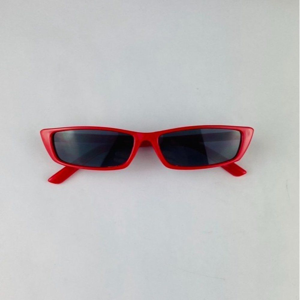 slim rectangle black frame sunglasses